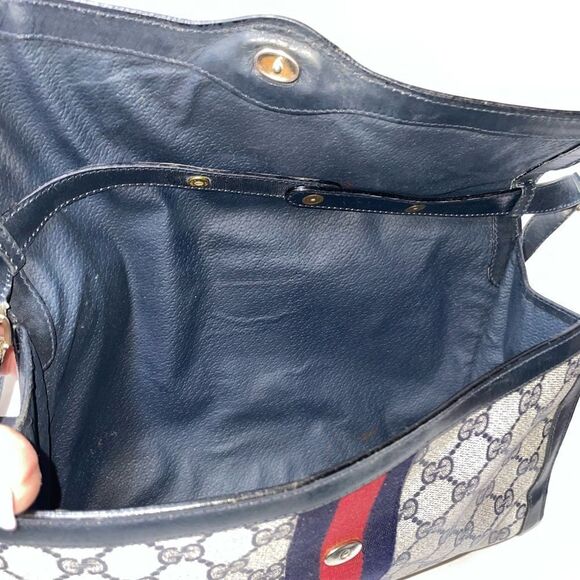 Authentic GUCCI Blue Web Ophidia Front Flap Shoulder Bag Crossbody - Picture 9 of 12